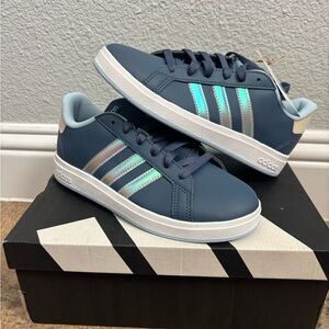Adidas Blue Sneakers with Iridescent Accents